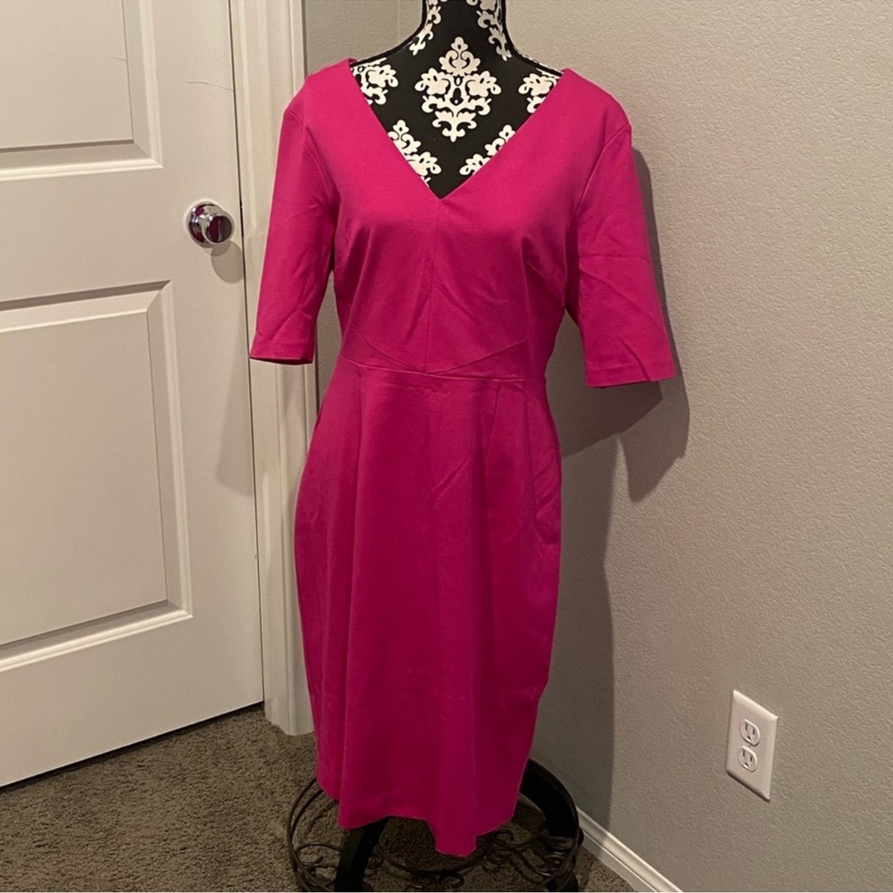 Trina Turk Fuchsia V-Neck Midi Dress